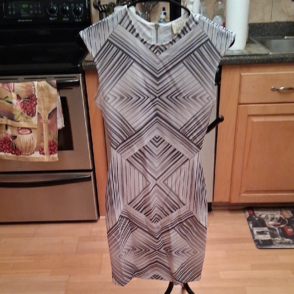 Torn by Ronny Kobo Monochrome Geometric Midi Dress